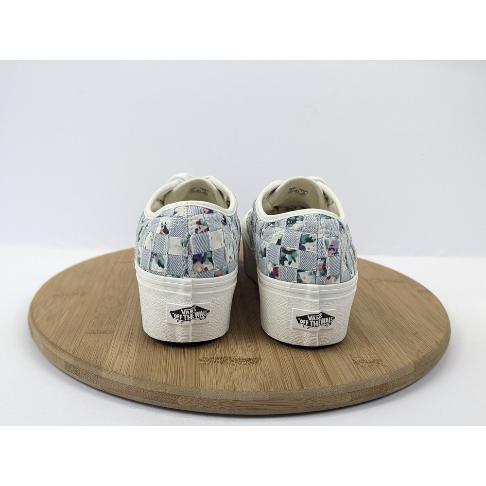 Vans Stacked Era Platform Shoes Womans 6.5 Woven Checkered Floral Blue White - Picture 5 of 11